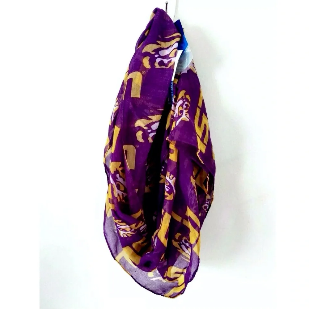 LSU Tigers Womens Scarf Infinity Purple Team Logo One Size Sheer Neck New